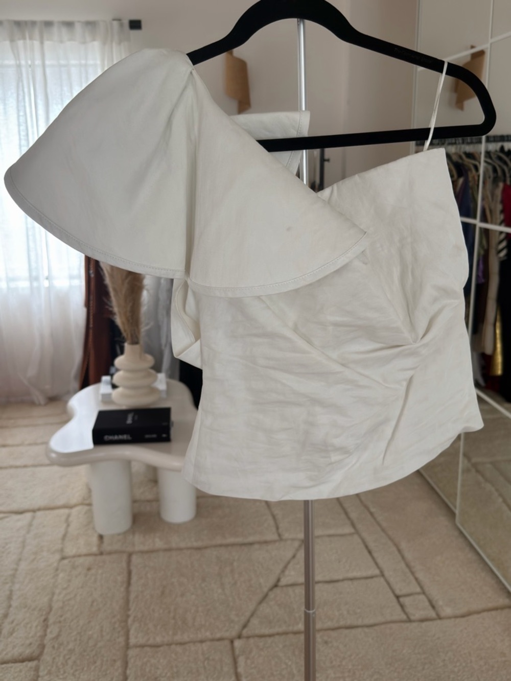 Zara White One-Shoulder Ruffle Top